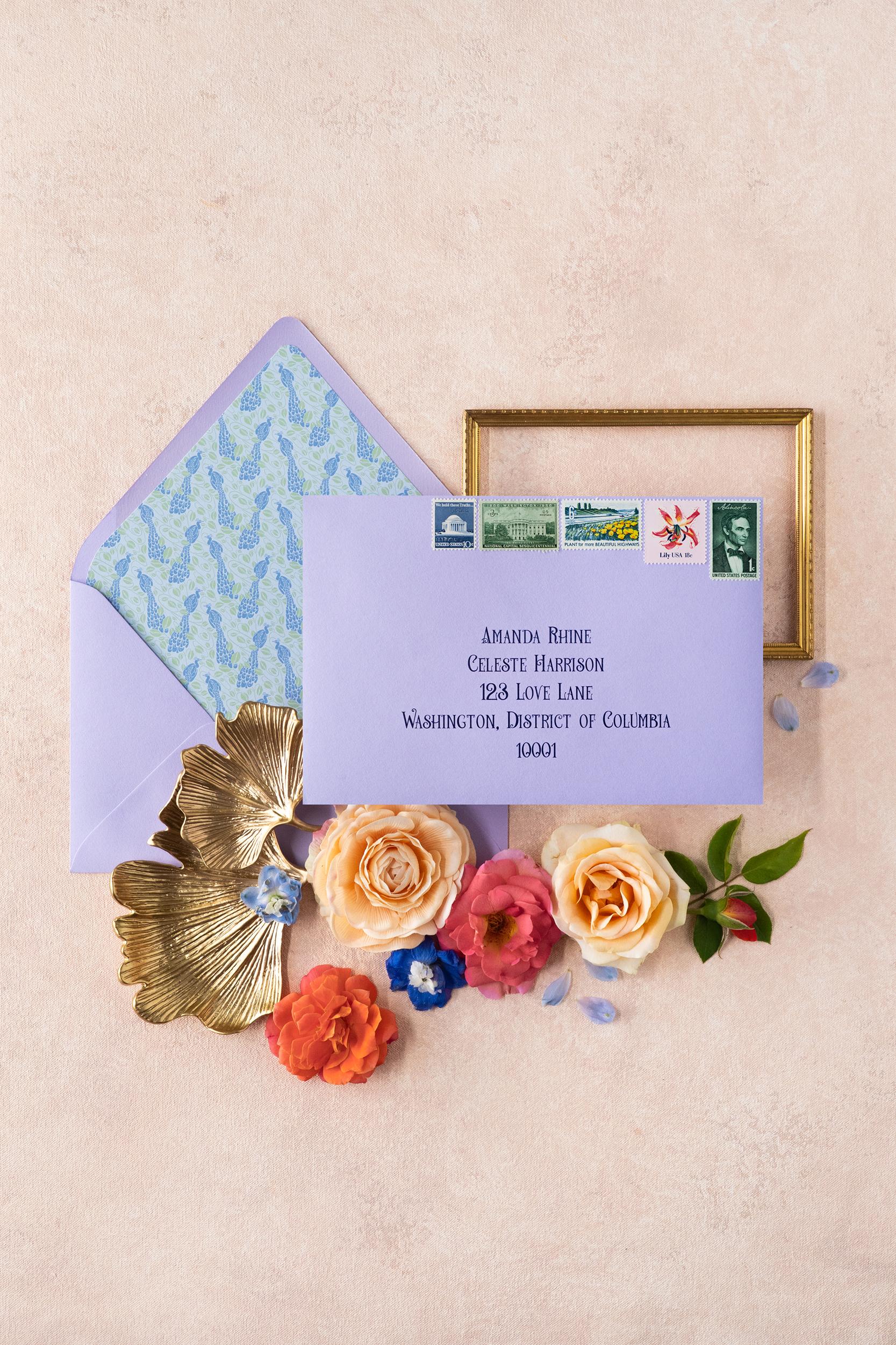 Colorful Art Nouveau wedding invitation suite