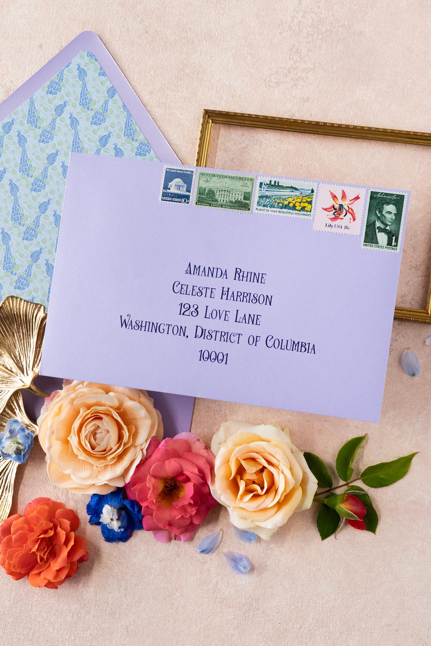 Colorful Art Nouveau wedding invitation envelope