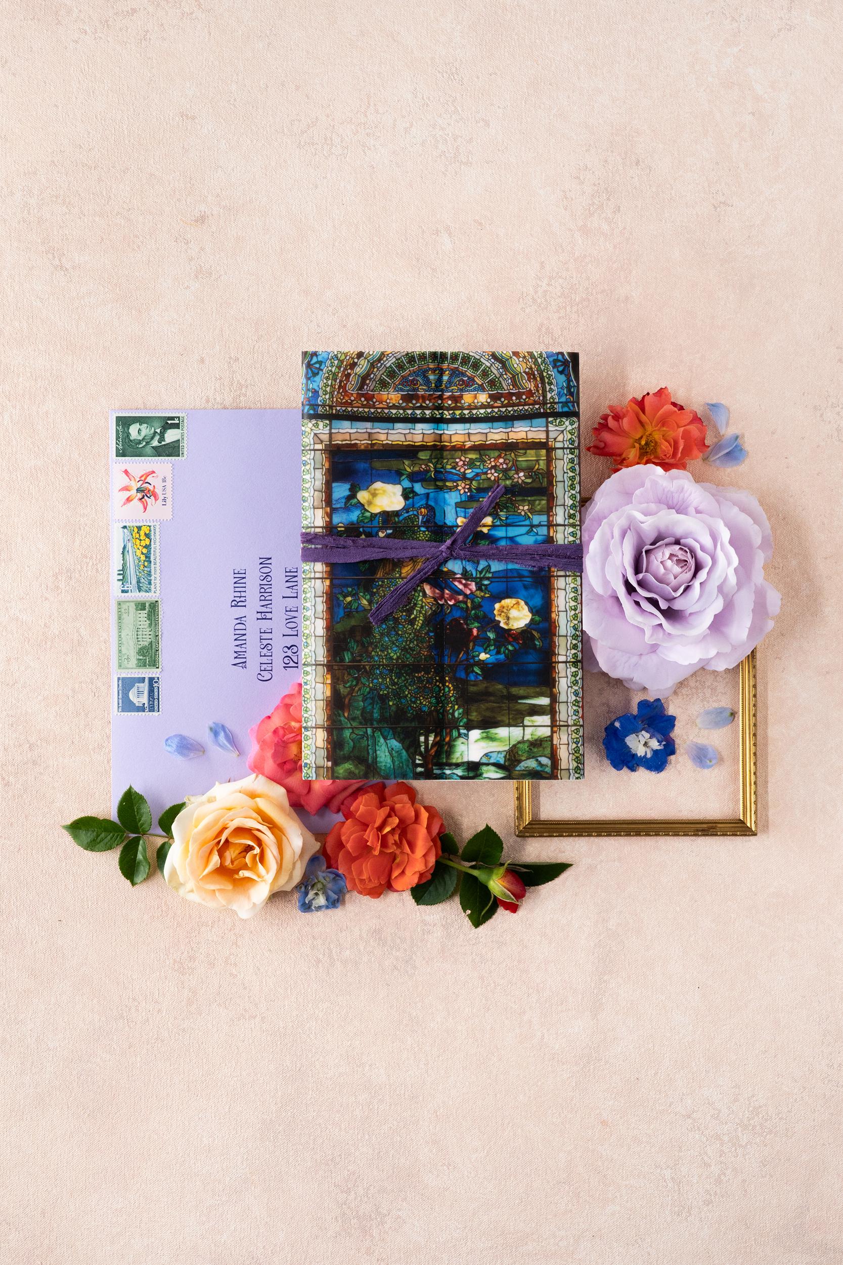 Colorful Art Nouveau wedding invitation suite