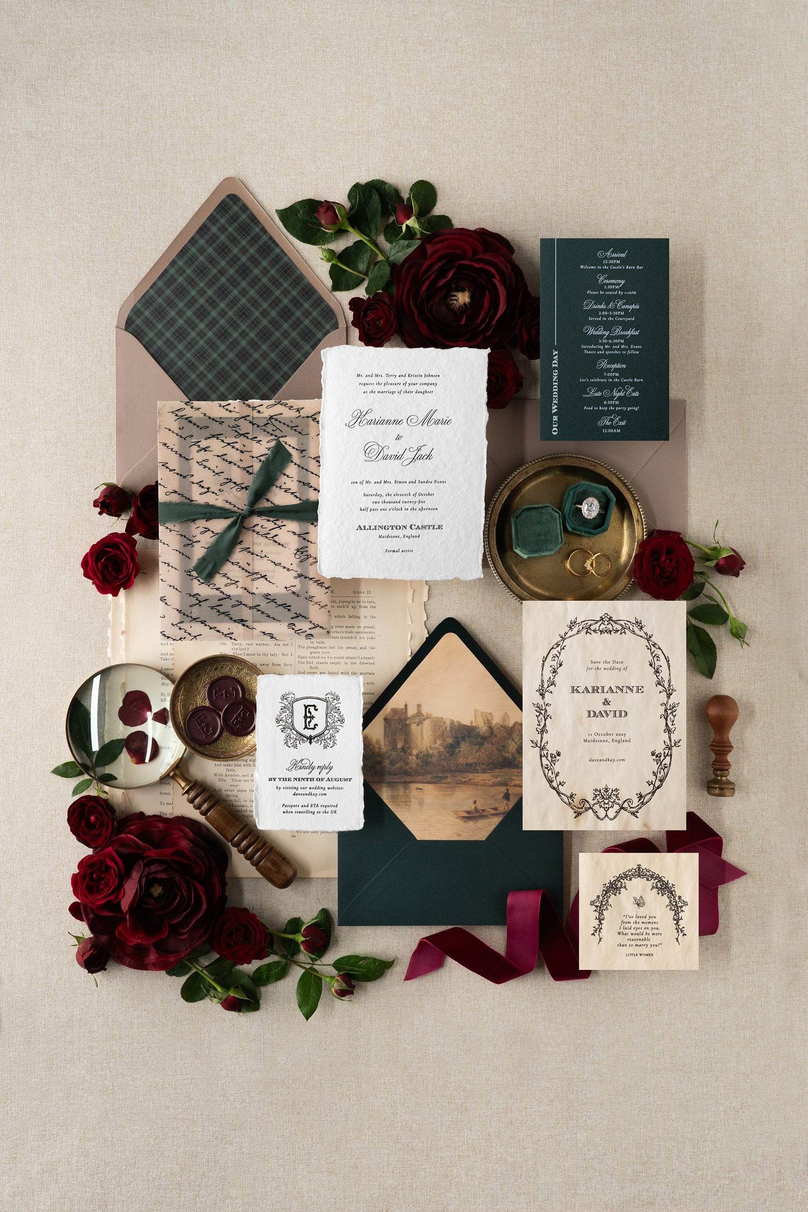 Vintage romantic wedding invitation suite