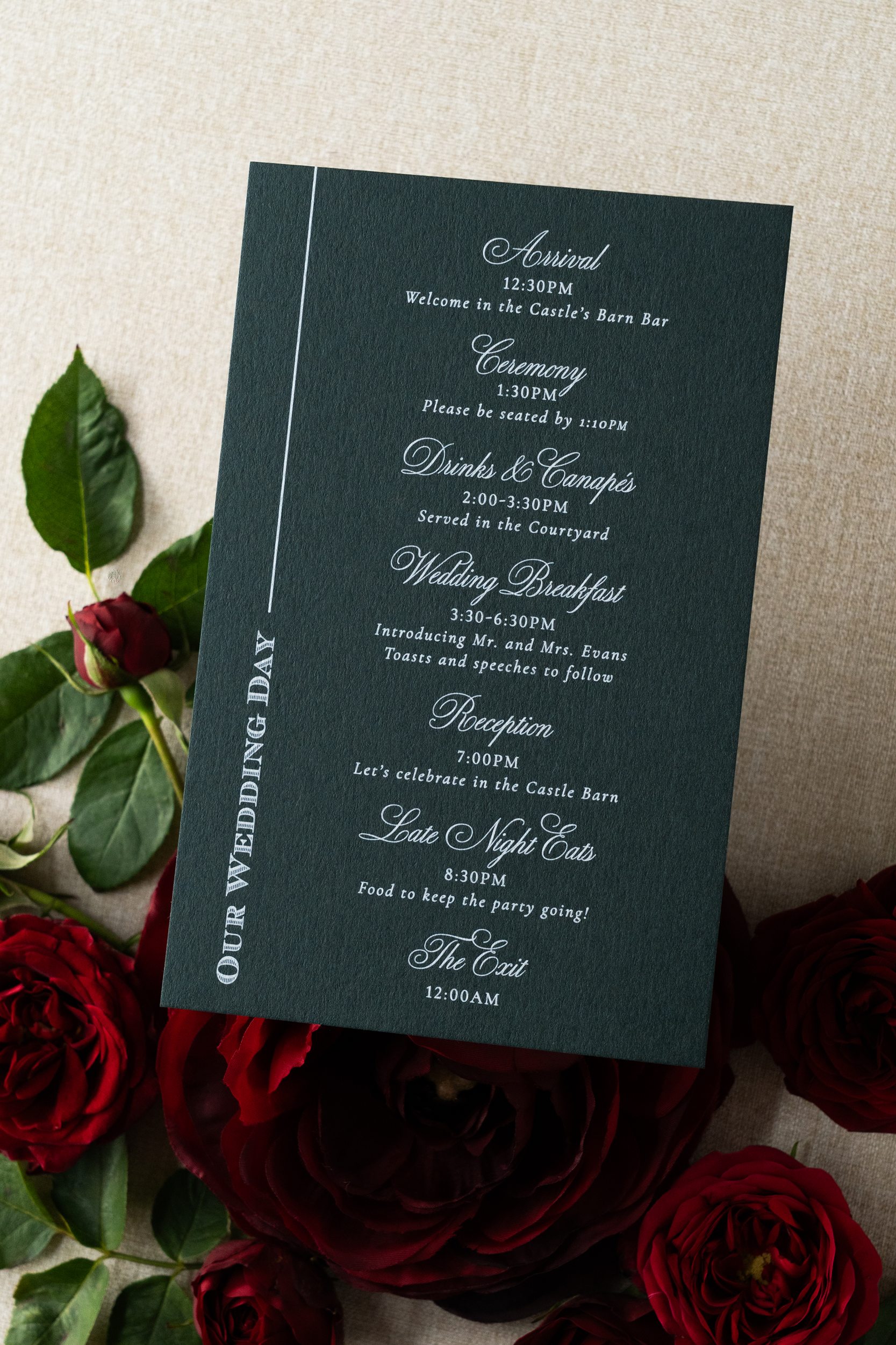Vintage romantic wedding itinerary