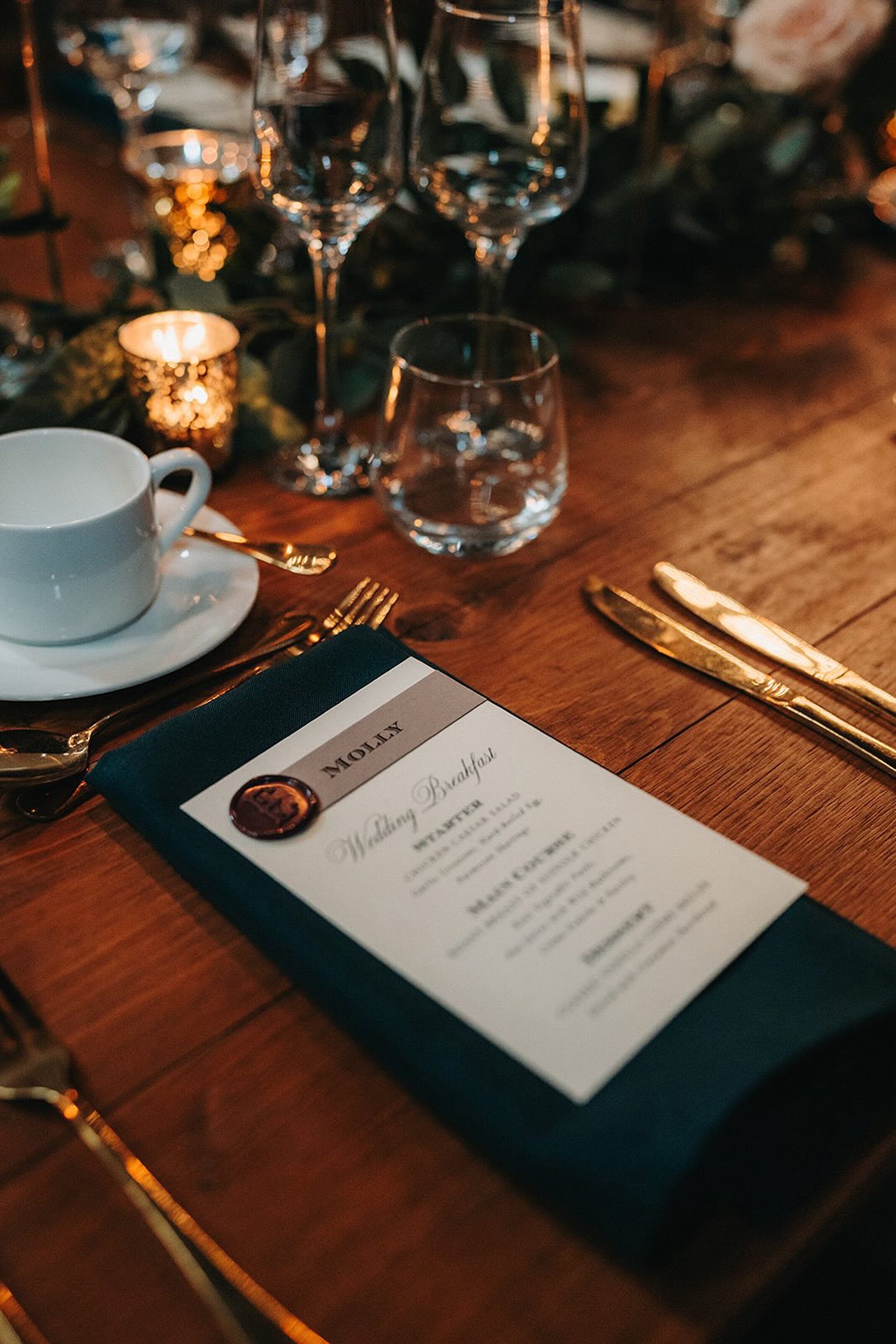 Vintage romantic wedding menu