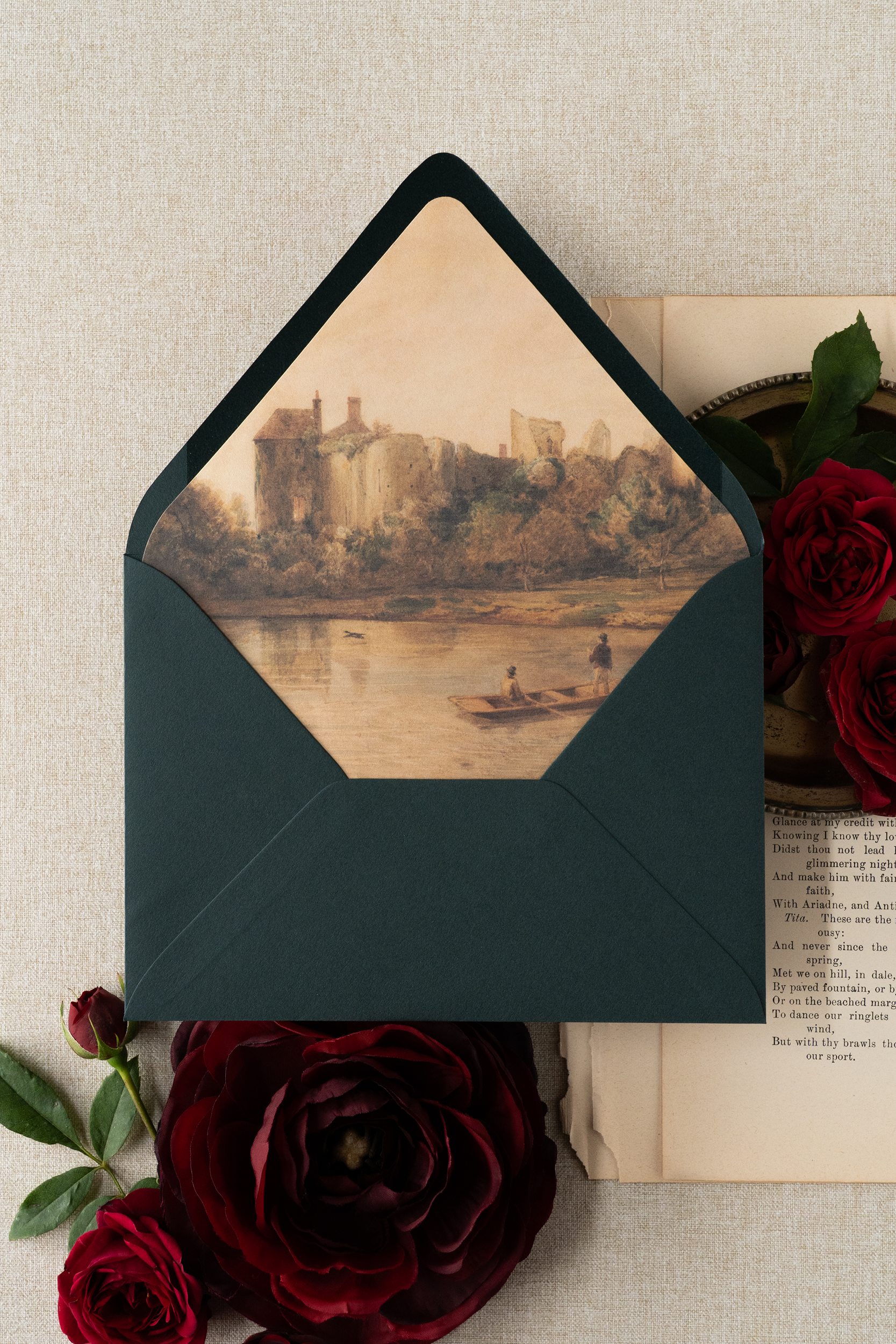 Vintage romantic wedding invitation envelope liner
