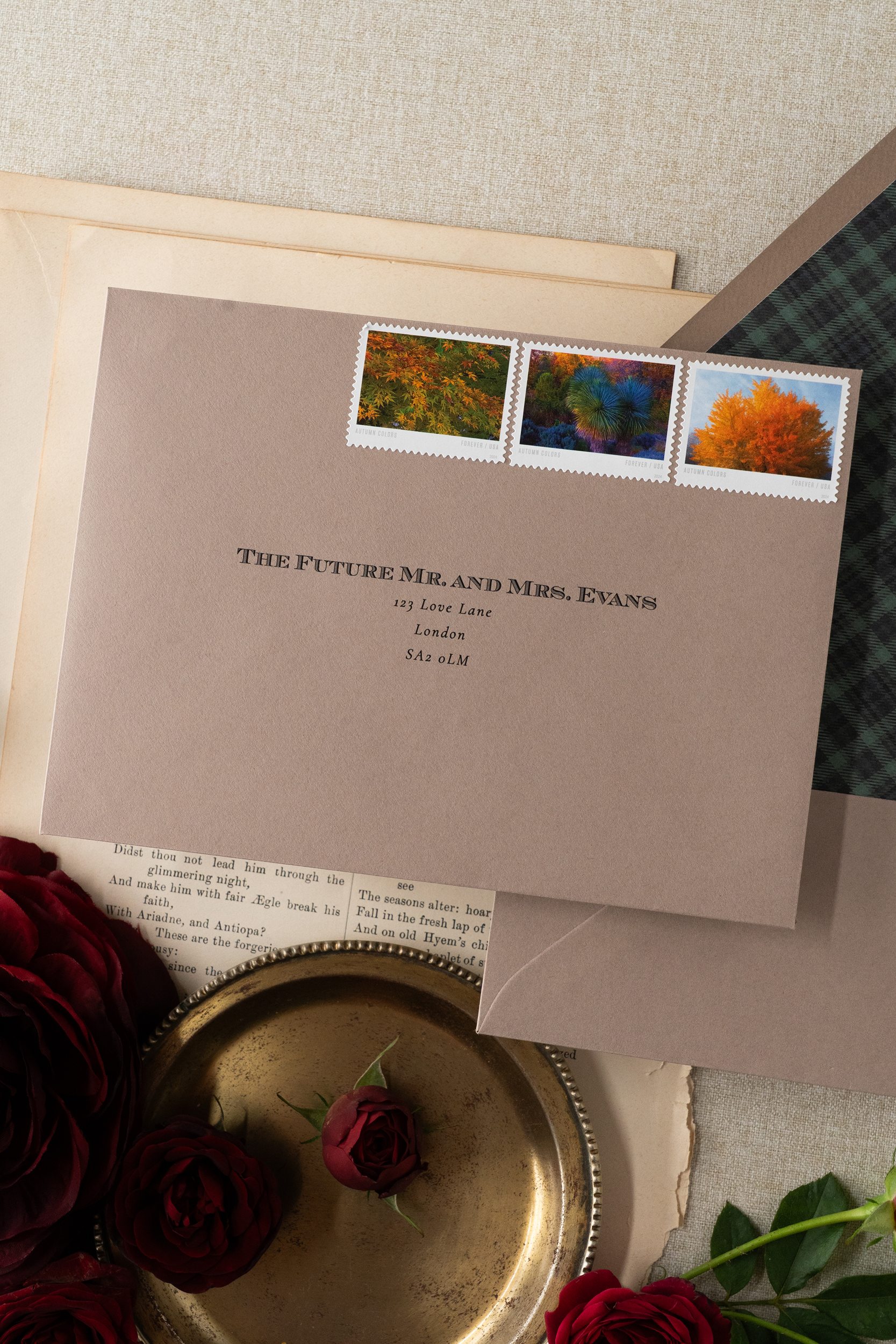 Vintage romantic wedding invitation envelope