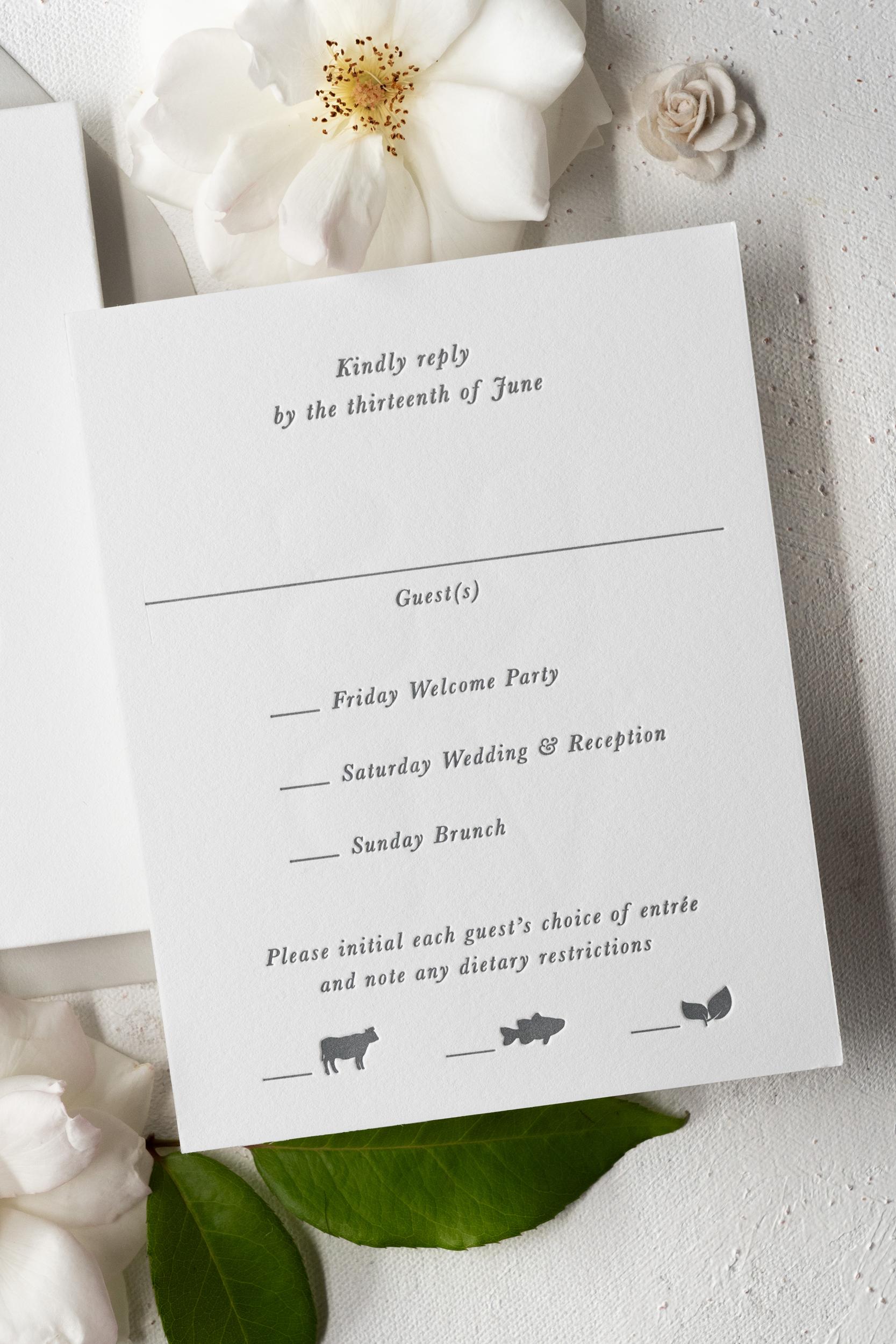 Romantic neutral wedding invitation reply card