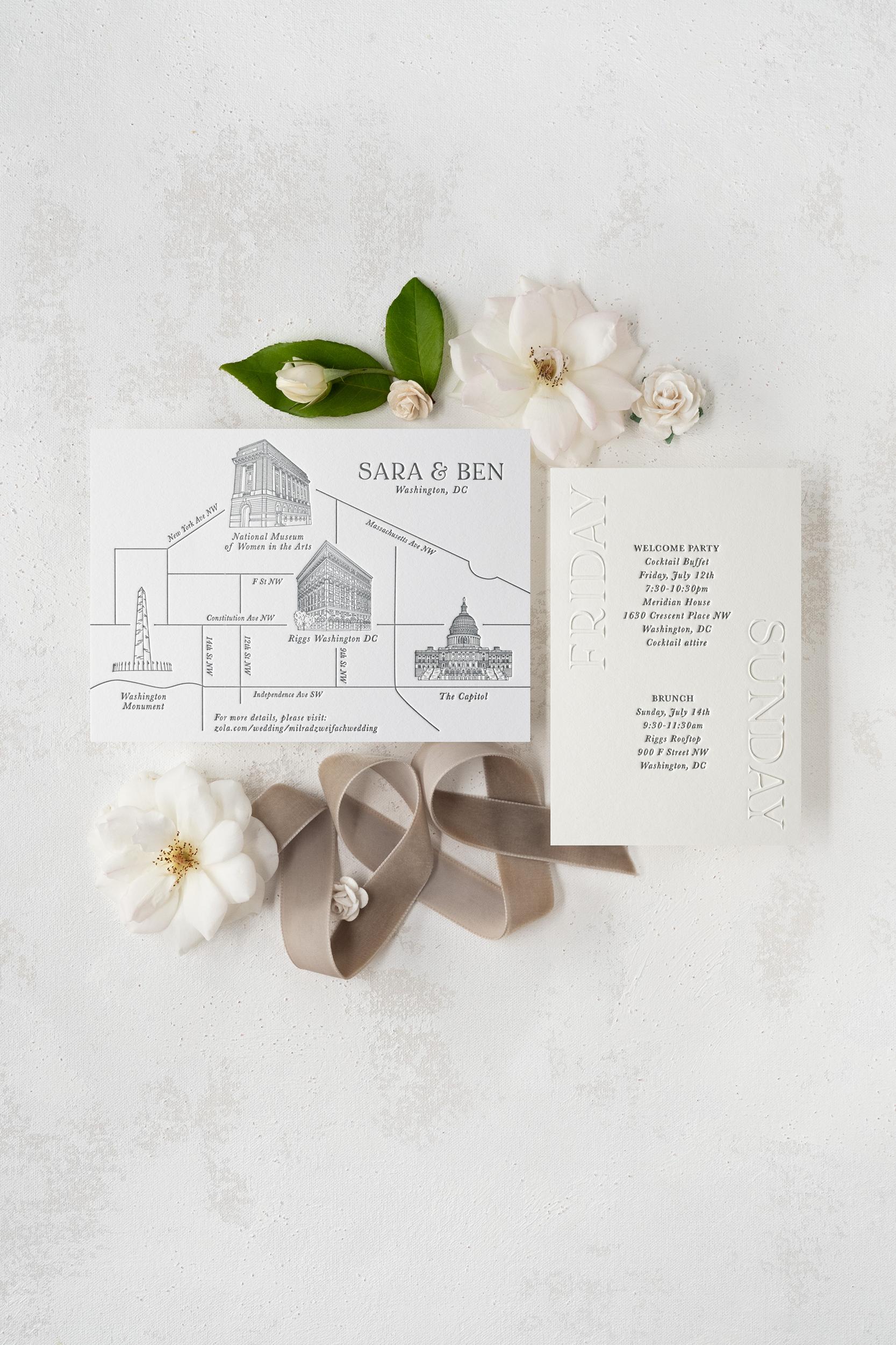 Romantic neutral wedding invitation details