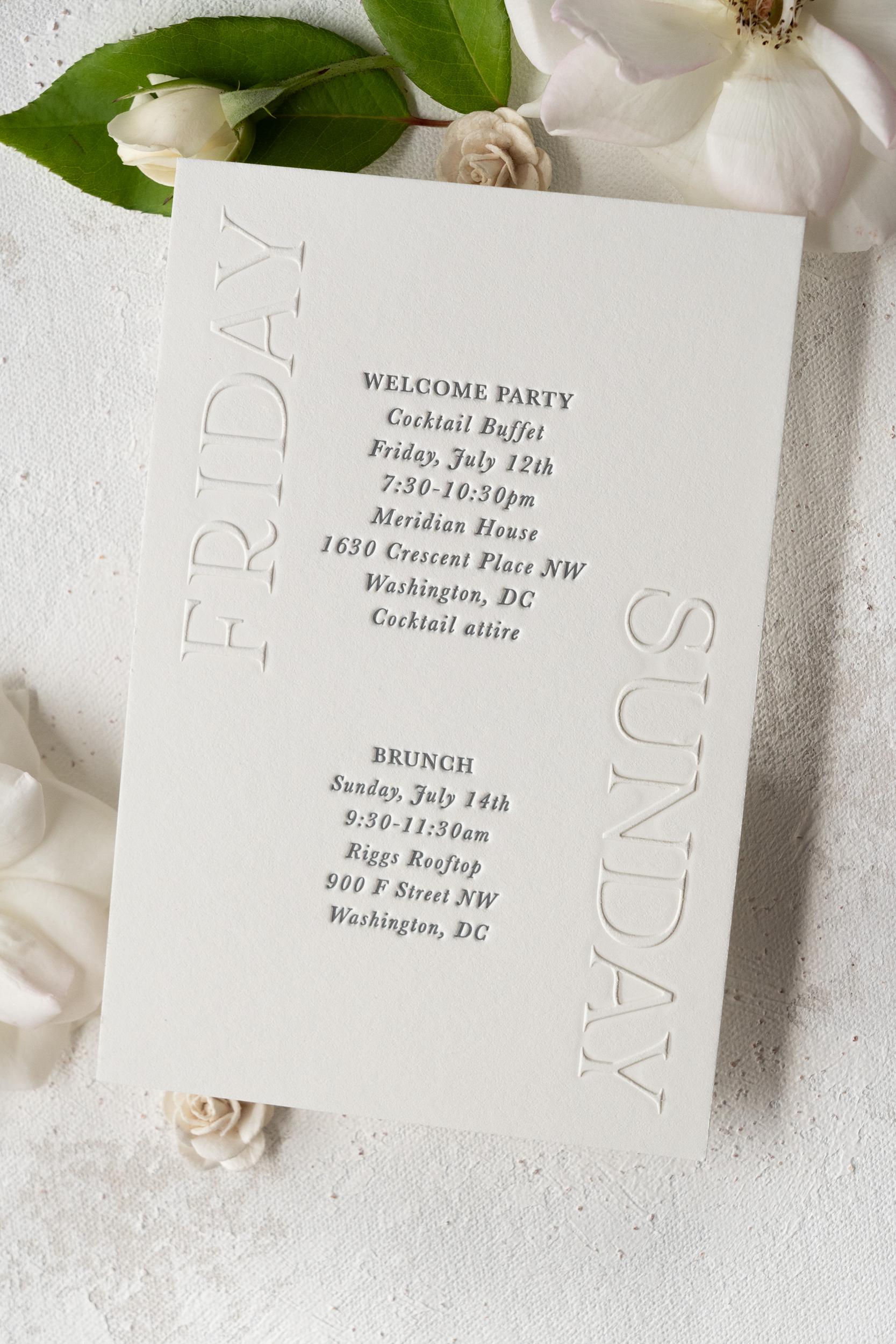 Romantic neutral wedding itinerary