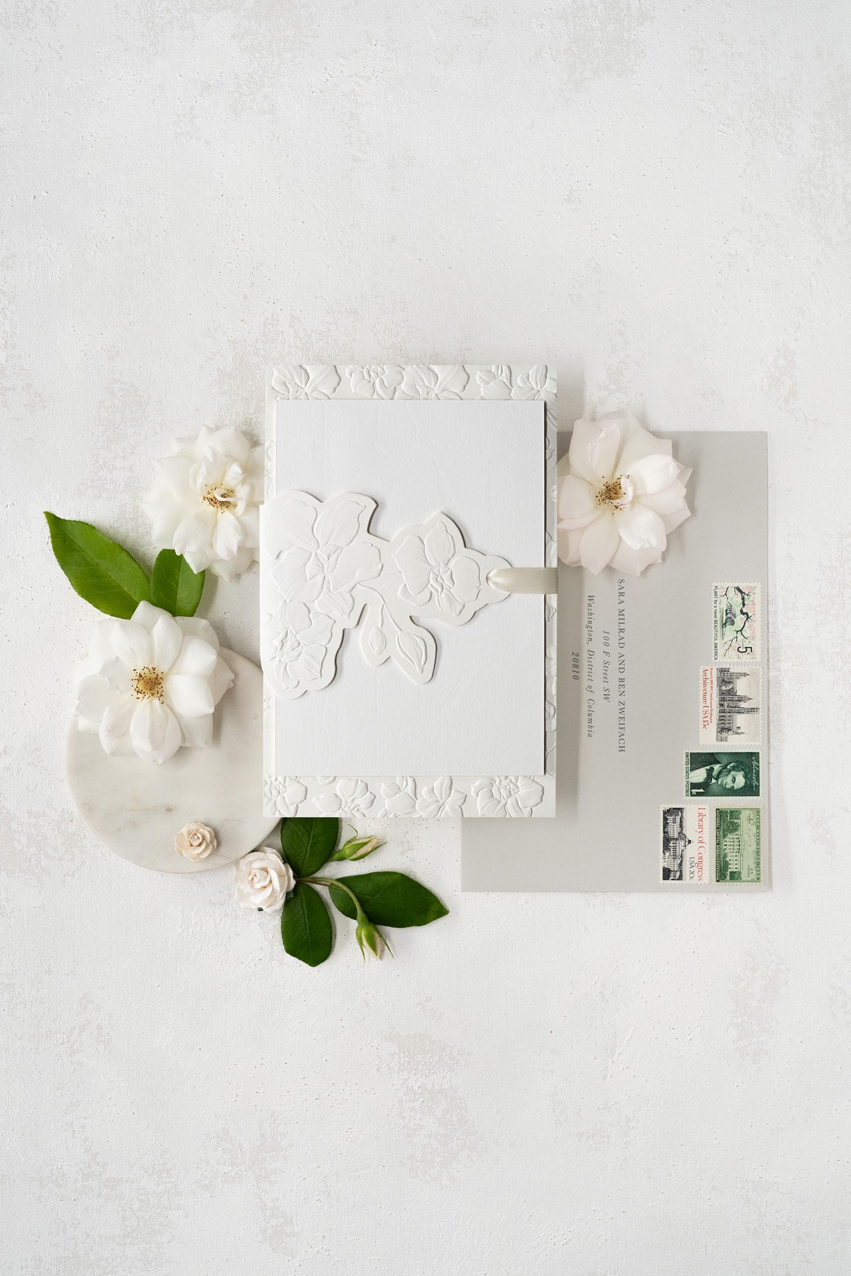 Romantic neutral wedding invitation suite