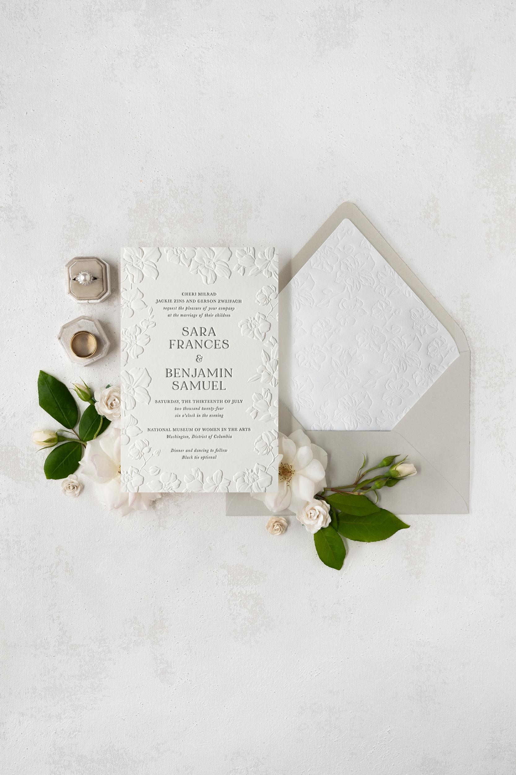 Romantic neutral wedding invitation suite